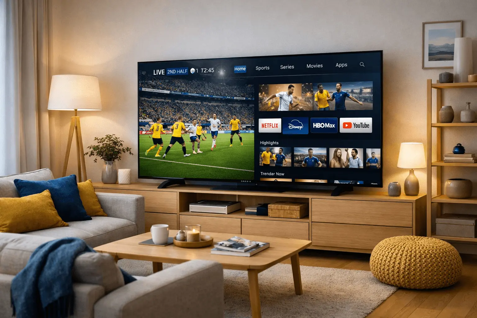 IPTV Sverige streaming på Smart TV i modernt vardagsrum